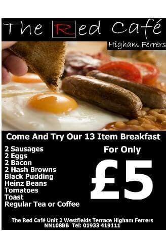 redcafes's tweet photo. 13 item #breakfast for £5 best #cafe in #rushden #higham coming to #rushdenlakes want a breakfast come give us a try. All freshly cooked to order. Great #coffee options also. #theredcafe https://t.co/2Lf73wqVpo