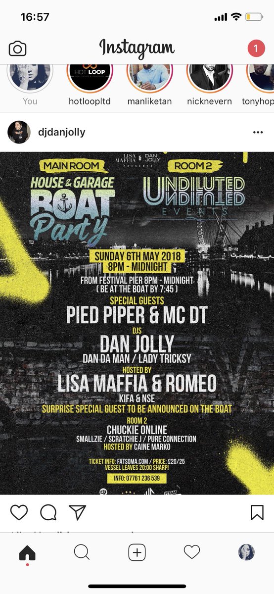 <a href="/GarageBoatParty/">GarageBoatParty</a> this Sunday 6th May almost sold out! <a href="/DJPiedPiper/">Dj Pied Piper</a> <a href="/1MCDT/">MC DT</a>  <a href="/DANDAMANSOSOLID/">DANDAMANSOSOLID</a> <a href="/RomeoLondon/">Romeo</a> <a href="/faceuk/">Face Uk</a> <a href="/OFFICIALMACSOSO/">THUG OF THE FAMILY WHO CAN I B M.A.C SO SOLID CREW</a> <a href="/DJDanJolly/">Dan Jolly</a> <a href="/Lisamaffiauk/">LISA MAFFIA</a> 💯🇬🇧💫🎉😬