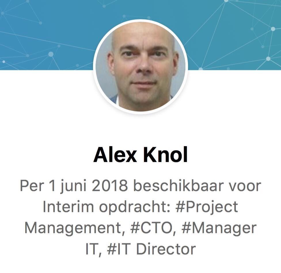 AlexKnol's tweet photo. #available #interim #projectmanagement #IT_manager #CTO #IT_director https://t.co/U4bPWFRf1A