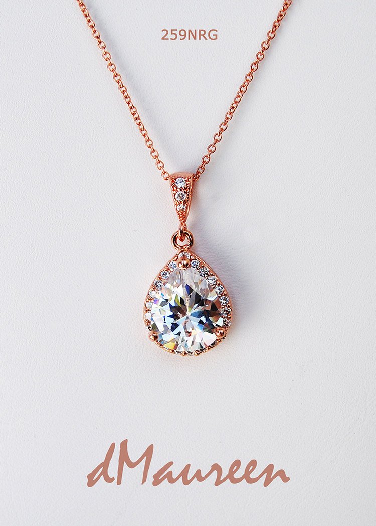 CZ Bridal Jewelry. Rose Gold Bridal Necklace Pear cut Cz pendant on chain 259NRG. Cubic Zirconia Wedding jewelry, Rose gold necklace tuppu.net/9d8b095a #dMaureenVastine #Etsy #CzPendant