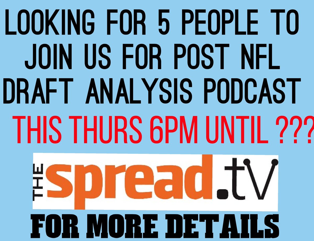 thespreadtv's tweet photo. Looking for people for podcast. More info on our website https://t.co/AoAFUy4ZHS #NFLDraftesp2018 #nfldraft #iTunes #Stitcher #soundcloud https://t.co/7Ss2obL3jj