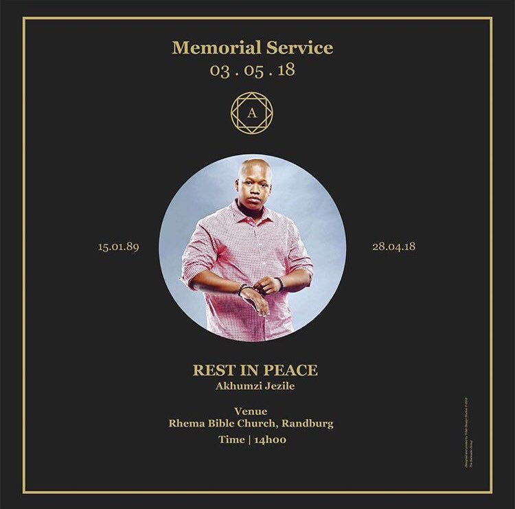 LiveAmp's tweet photo. Akhumzi’s memorial service will be held on Thursday 3 May at Rhema Bible Church followed by his funeral on Saturday. https://t.co/CjNkrEScb0