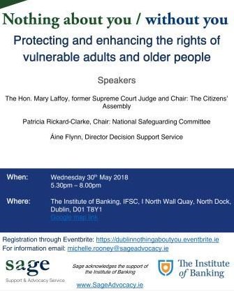 SageAdvocacy's tweet photo. Nothing About You / Without You: Join us on 30th May in Dublin with leading experts who will explore the ADM (Capacity) Act 2015 from the citizen’s perspective, and the need for safeguarding and deprivation of liberty legislation https://t.co/M4RjbvaNNn https://t.co/LGJw8ylxCT