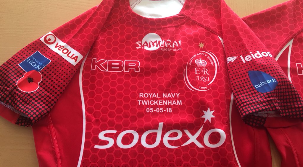 jamiedoig's tweet photo. Many thanks to our shirt manufacturers @samurai_sports and shirt sponsors @SodexoUK_IRE @VeoliaUK @PoppyLegion @LeidosInc @Babcock_Media @KBRnewsroom @TeamArmyUK @Saab @Maximuscle. 

Here is the @armyrugbyunion @ArmyvNavyRugby jersey. 

#ArmyRed #Belonging #MatchDayShirt https://t.co/64xHOOOaIy