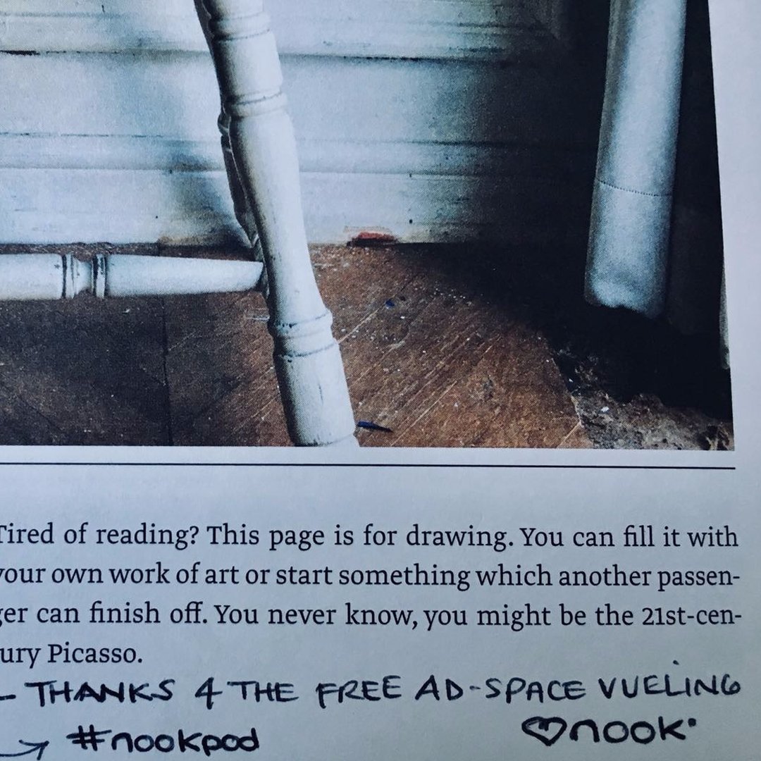 nookpod's tweet photo. When @vueling airline leaves a blank space in its in-flight magazine, inviting creativity = Free Ad Space 😂

Engage entrepreneurial opportunist mode. 🙌

 #startup #growthhacking #entrepreneurs https://t.co/9UDashtbX2