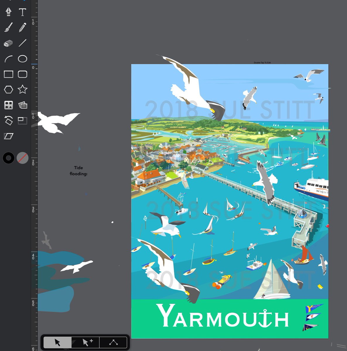 Trying to finish this before Yarmouth Harbours Spring Festival on Saturday.... #suesstitt.com #seagulls #springfestival #isleofwight #sailing #retroposters #saturday5may2018 #ipadart #digitalprints #coastalprints #yarmouthisleofwight #wightsailors #wightlink