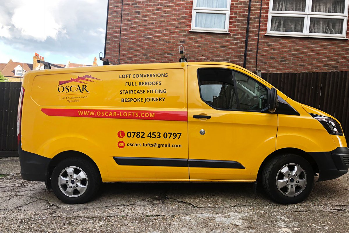 GreenSignUK's tweet photo. Van signs advertise your services 24 hours a day. Our recent work for Oscar Loft Conversion Specialists. 

#vansign #advertisement #signageservices https://t.co/S6cUpFeP4y