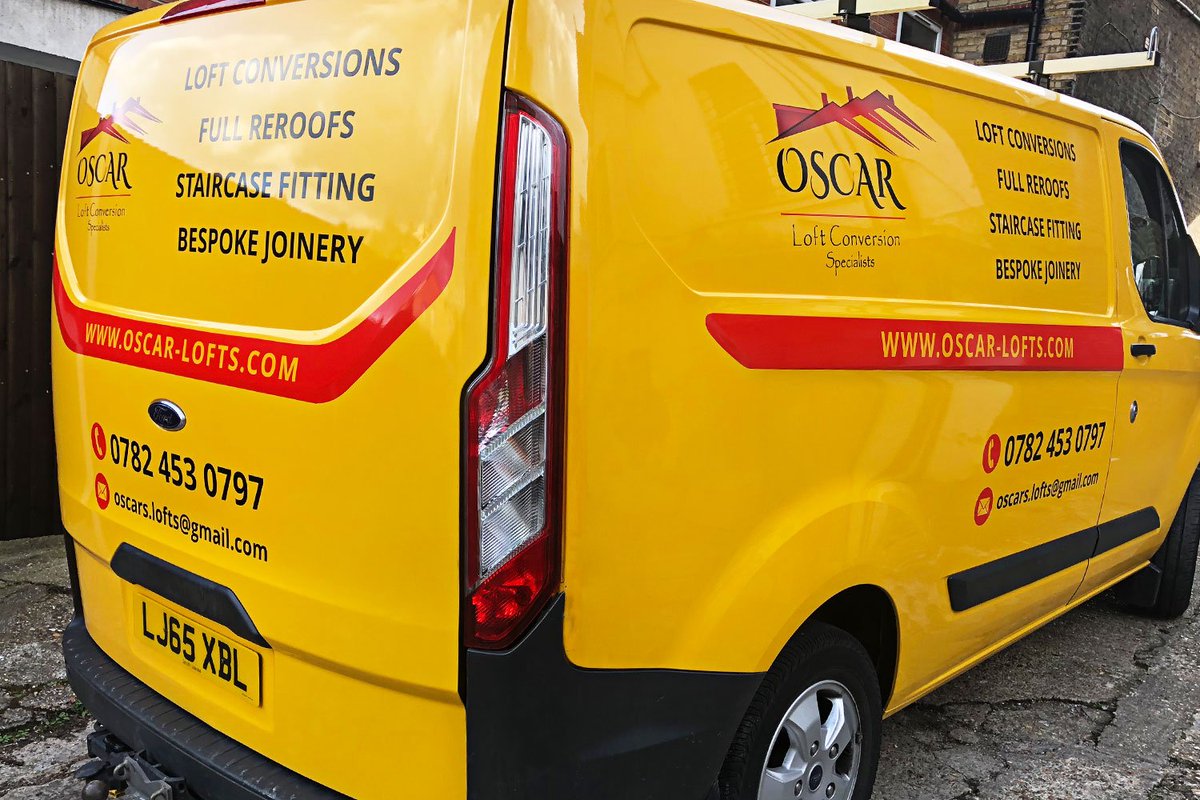 GreenSignUK's tweet photo. Van signs advertise your services 24 hours a day. Our recent work for Oscar Loft Conversion Specialists. 

#vansign #advertisement #signageservices https://t.co/S6cUpFeP4y