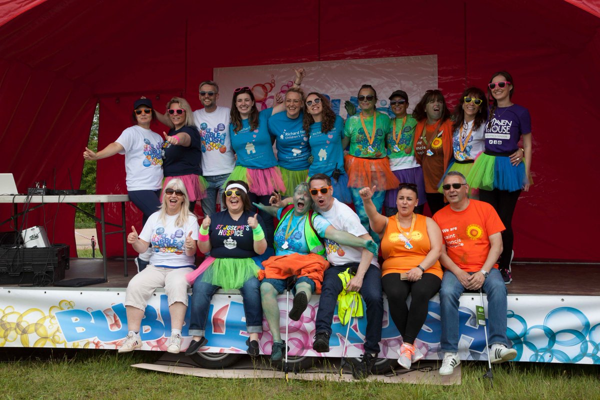 elbubblerush's tweet photo. The teams from our four hospices are getting excited for #EastLondonBubbleRush! We're working together to support life-limited children and adults. Be a part of it: https://t.co/9VzXRoM9e1 @HavenHouseCH @RichardHouseCH @SFHUK @StJoHospice #CharityTuesday https://t.co/P3lrbVLtwa