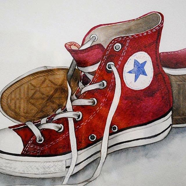 A different piece, I love doing a mixture of art but still life is a favourite. Check out these bright and bold @Converse high tops!

#bright #bold #stilllife #converse #trainerart #trainerlove #allstars #watercolour #forsale