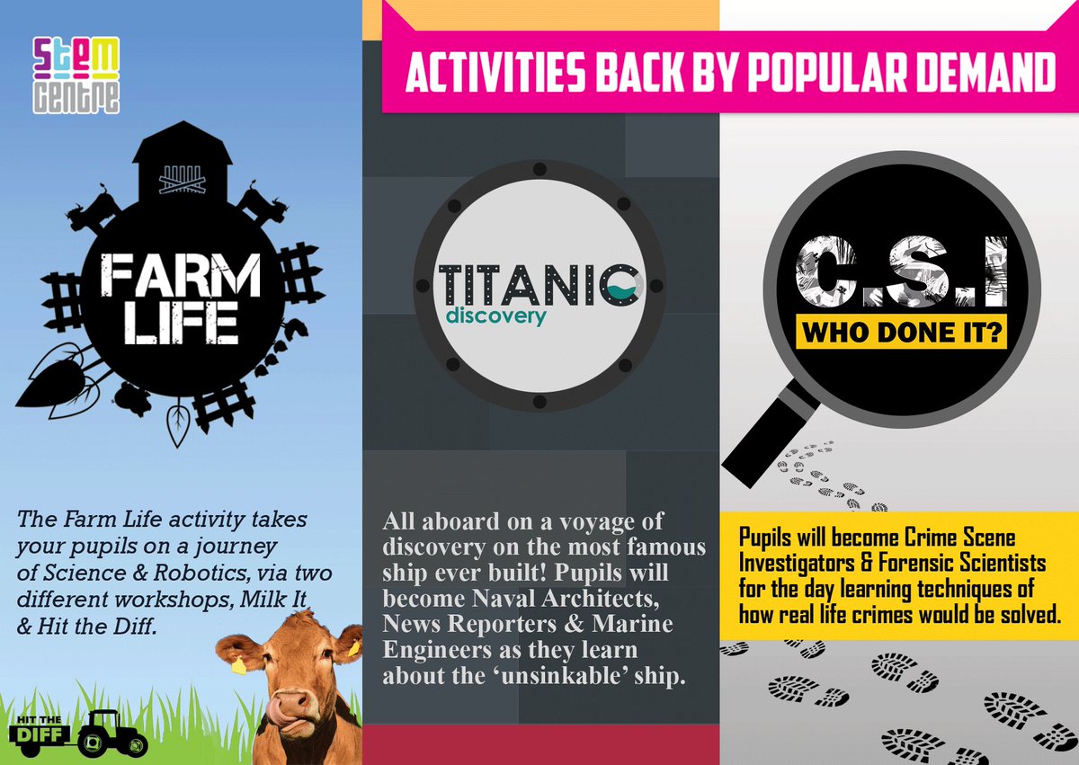 STEMCentre's tweet photo. Looking for an exciting and educational end of term trip?  Our popular CSI and Titanic workshops are back for May and June, for further information or to arrange a booking contact stem@swc.ac.uk or call us on 028 8772 0644 #STEM #KS2 https://t.co/26uXm4CYDo