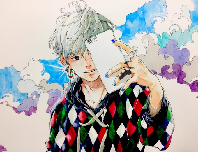 ブルーアッシュの髪にしたかったってだけの絵 