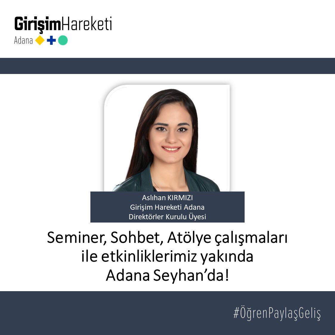 Aslıhan Kırmızı Adana Direktörler Kurulu ekibimize katıldı. Hayırlı olsun.
#ÖğrenPaylaşGeliş 
#Adana #Seyhan #GirişimHareketi
<a href="/AslKirmizi/">Aslıhan KIRMIZI</a>