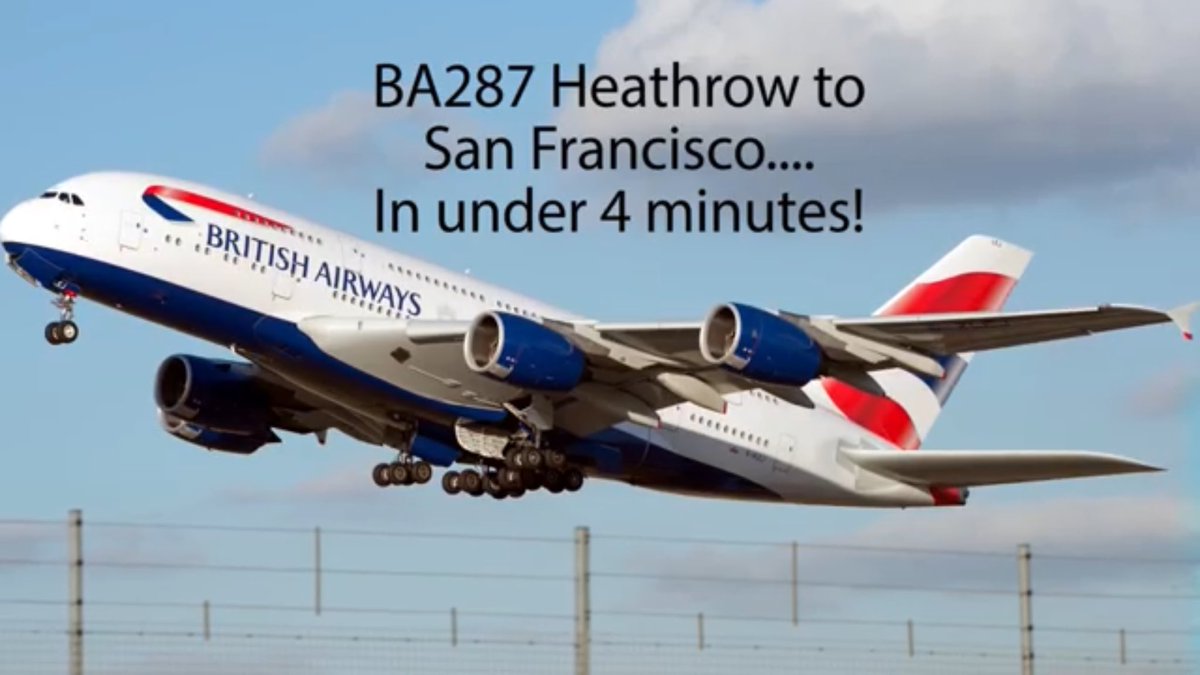 New video! <a href="/HeathrowAirport/">Heathrow Airport</a> to <a href="/flySFO/">San Francisco International Airport (SFO) ✈️</a> in just 4 minutes. Variable speed timelapse including a sunrise in the west! Beautiful weather for our arrival. Hope you like it. <a href="/British_Airways/">British Airways</a> #BASMART #A380 (photo by <a href="/endaburke81/">Enda Burke</a>) youtu.be/CwQ_DVtOESI via <a href="/YouTube/">YouTube</a>