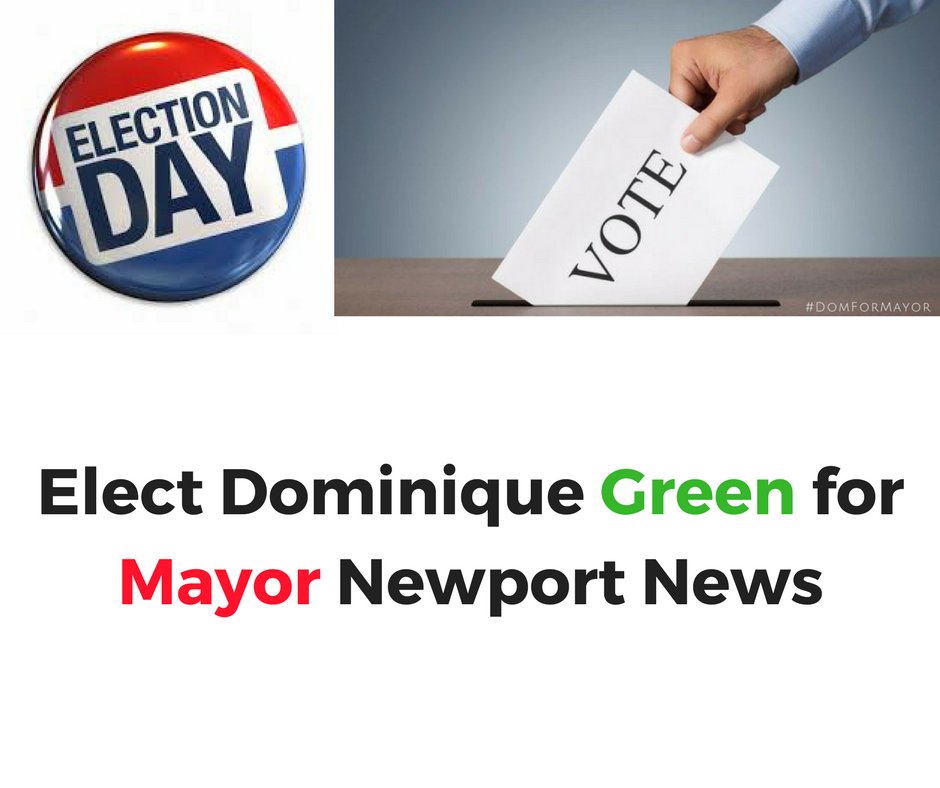domformayor's tweet photo. Election Day in Newport News is here. Vote wisely! #votedomformayor #election2018 #newportnews #HamptonRoads #VaBeach #Norfolk #Virginia #Hampton #VirginiaBeach #Williamsburg #JamesCity #Portsmouth #domformayor #localelections https://t.co/XwsZD4KJUy