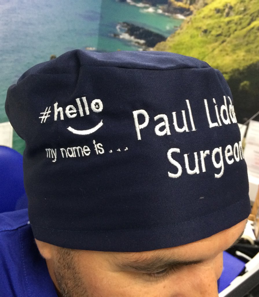 @RCHTWeCare Consultant Surgeon Paul Lidder with his new theatre cap #hellomynameis @patientsafe3