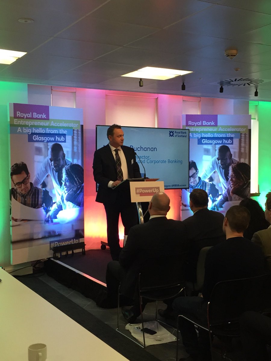 Malcolm Buchanan speaking at the launch of the royal bank entrepreneur accelerator in Glasgow #PowerUp #PowerUpGlasgow