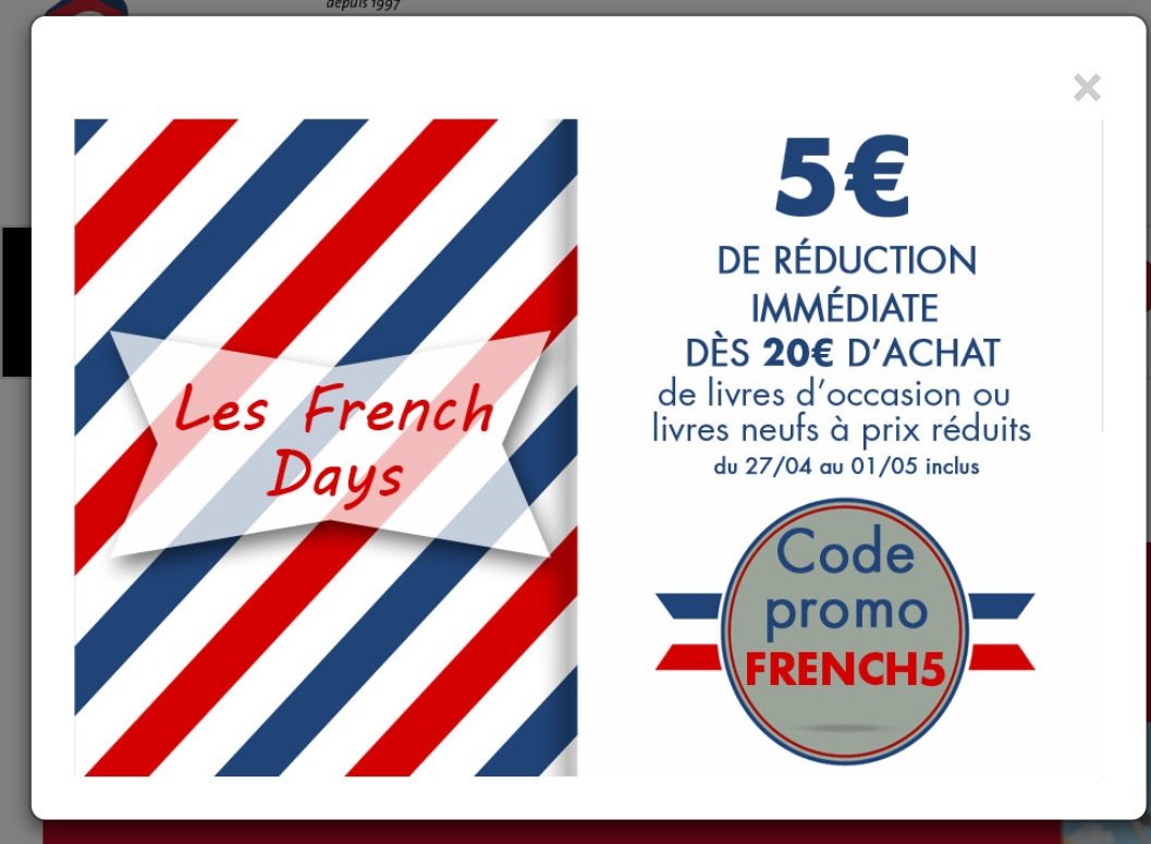 #frenchdays #1erMai
Profitez pleinement de la fête des droits des travailleurs pour aller sur chapitre.com ! Vous bénéficiez de 5€ sur tout le site (hors livres neufs, liseuses, cadeaux, dvd et ebooks) dès 20€ d'achat avec le code FRENCH5 !