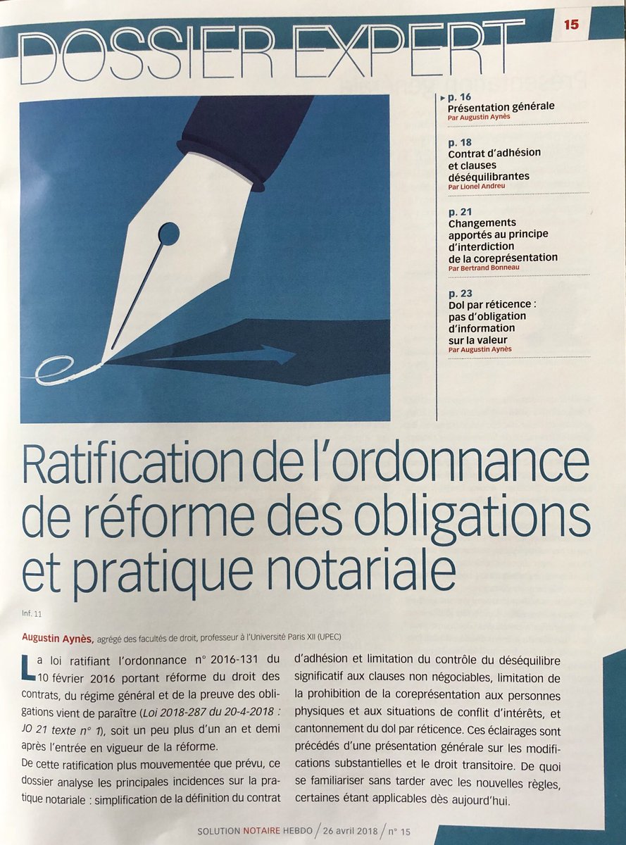 Dossier spécial : Ratification de l’ordonnance de réforme des obligations - Solution Notaire Hebdo 26 avril 2018
