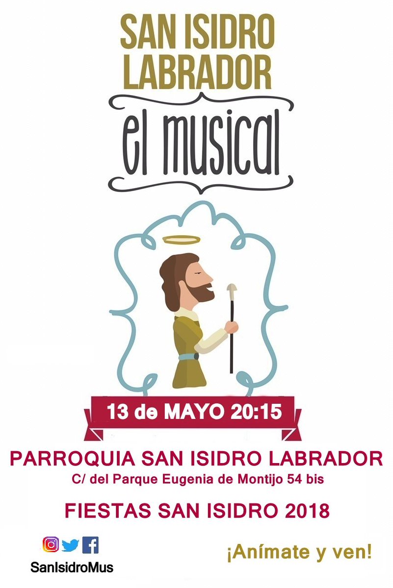 ¡Ya tenemos fecha confirmada para actuar en la fiesta de nuestro patrón! APUNTA:
*DOMINGO 13 de MAYO a las 20:15 en la PARROQUIA SAN ISIDRO LABRADOR*