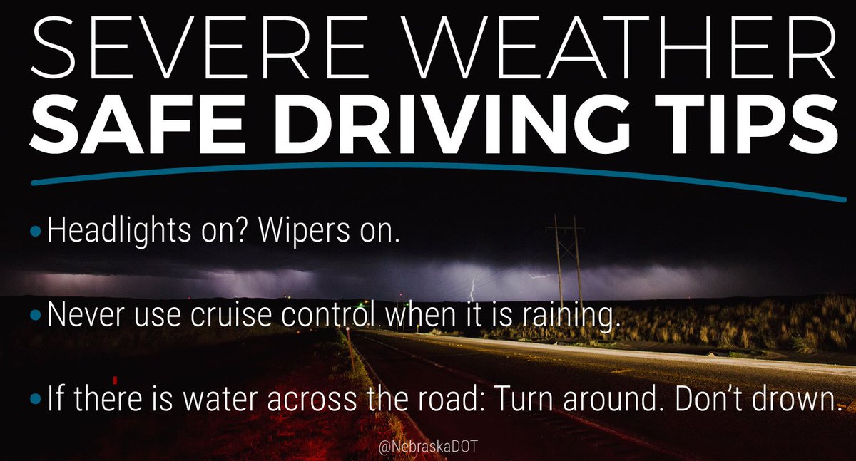 NebraskaDOT's tweet photo. With severe weather being forecast this week starting this afternoon, please make safe driving choices for the sake of yourself and others on the road. #NEwx https://t.co/mbmvO2NHAx