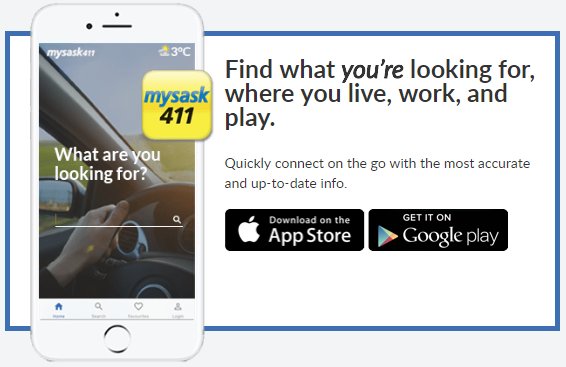 Directwest's tweet photo. Your one stop shop for finding businesses, people, weather, movies, flights and more across Saskatchewan, and NOW it's better than ever!
Visit your local app store to download the Mysask411 app, or visit us online at https://t.co/tAlcqCRBgF
#Directwest
#Mysask411
#SupportLocal https://t.co/aA6LmgJabn