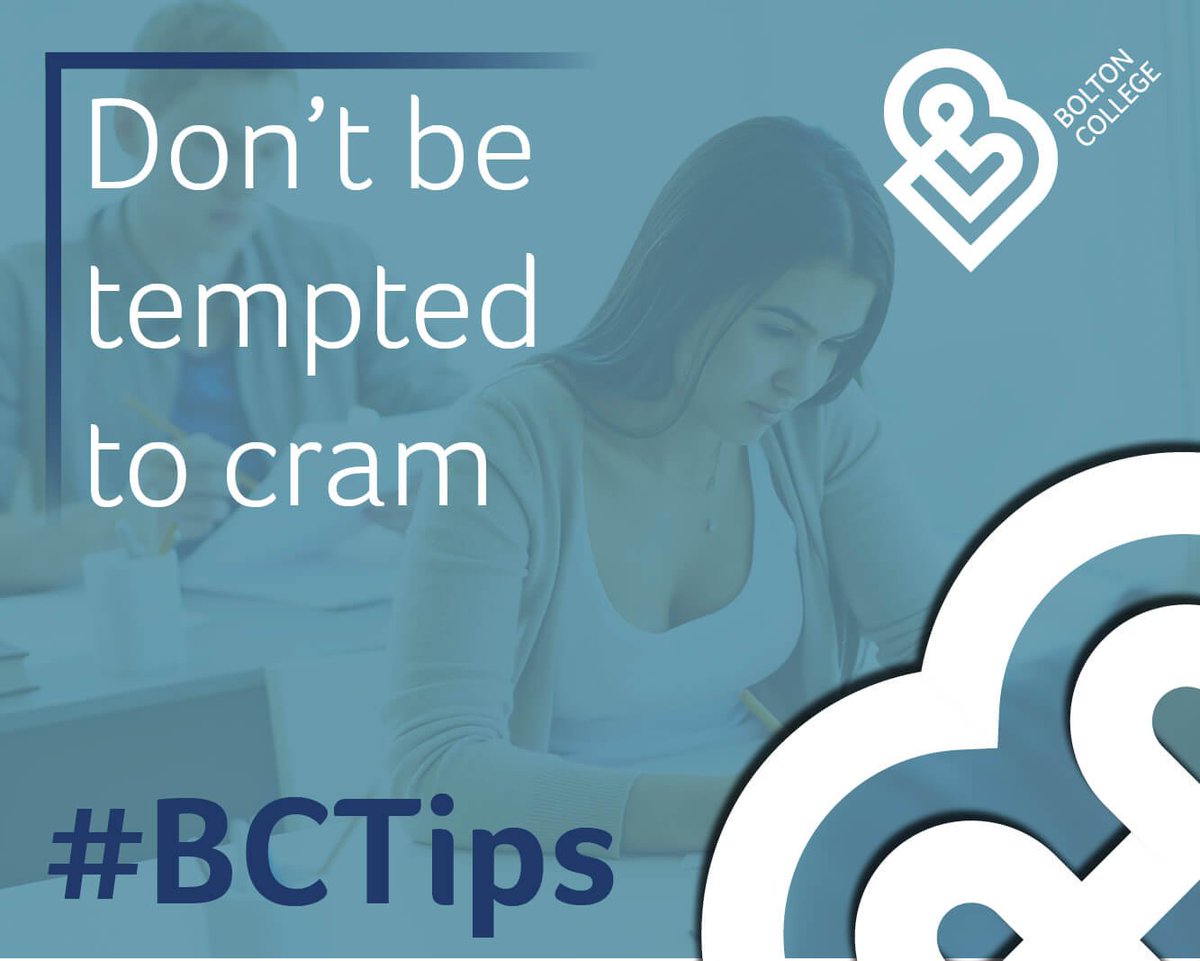 BoltonCollege's tweet image. 9⃣ When it comes to the final few days, try not to frantically cram - it just won't go in. 

Revise the stuff you're learning as you learn it!

#BCTips
