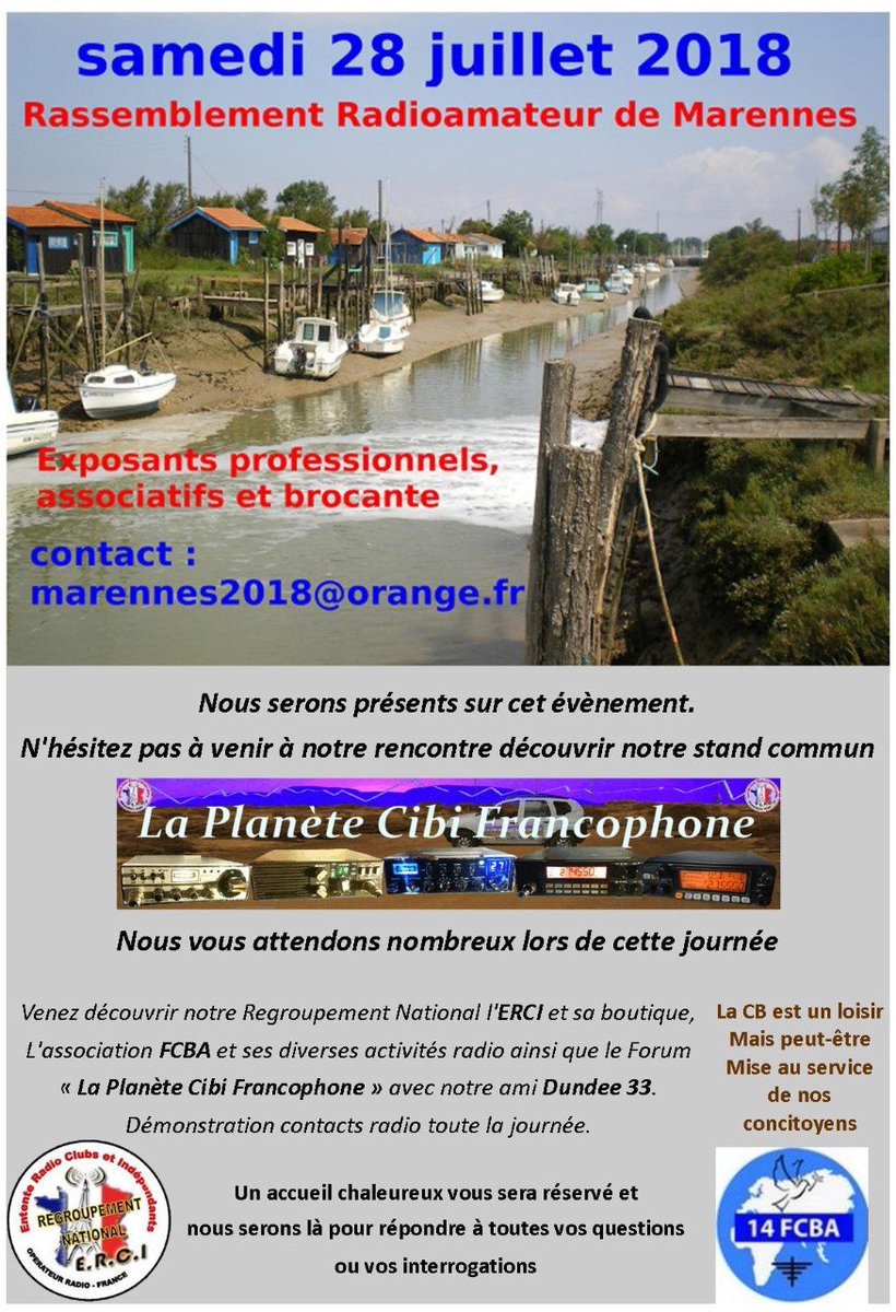 Dundee_33's tweet photo. #Salon du #REF17 #Marennes 2018 (dpt.17) (28 juillet 2018)
#Passionnés de #radio, #radioamateurs et #amateurs radio, venez à notre rencontre le samedi 28 Juillet 2018 au Salon de Marennes. rue Jean Moulin, derrière l'Intermarché. (GPS : 45°49'32.8"N 1°05'47.2"W) #ERCI #FCBA33 https://t.co/HCFys8w1WZ