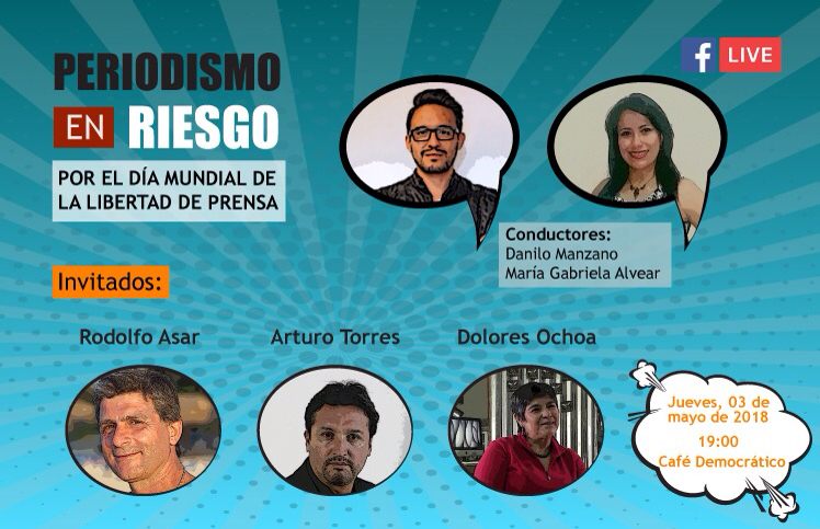 FUNDAMEDIOS's tweet photo. Este 3 de mayo por el Día Mundial de la #LibertadDePrensa @FUNDAMEDIOS y #DialogandoAndo invitan al foro #PeriodismoEnRiesgo.
Invitados: @Cascabelito09, @Doloresochoar, @rodolfoasar
#FacebookLive ➡️ https://t.co/5FJzdnS4PR
@danomanzano @LibertadAlvear https://t.co/7ZakZNxnSc