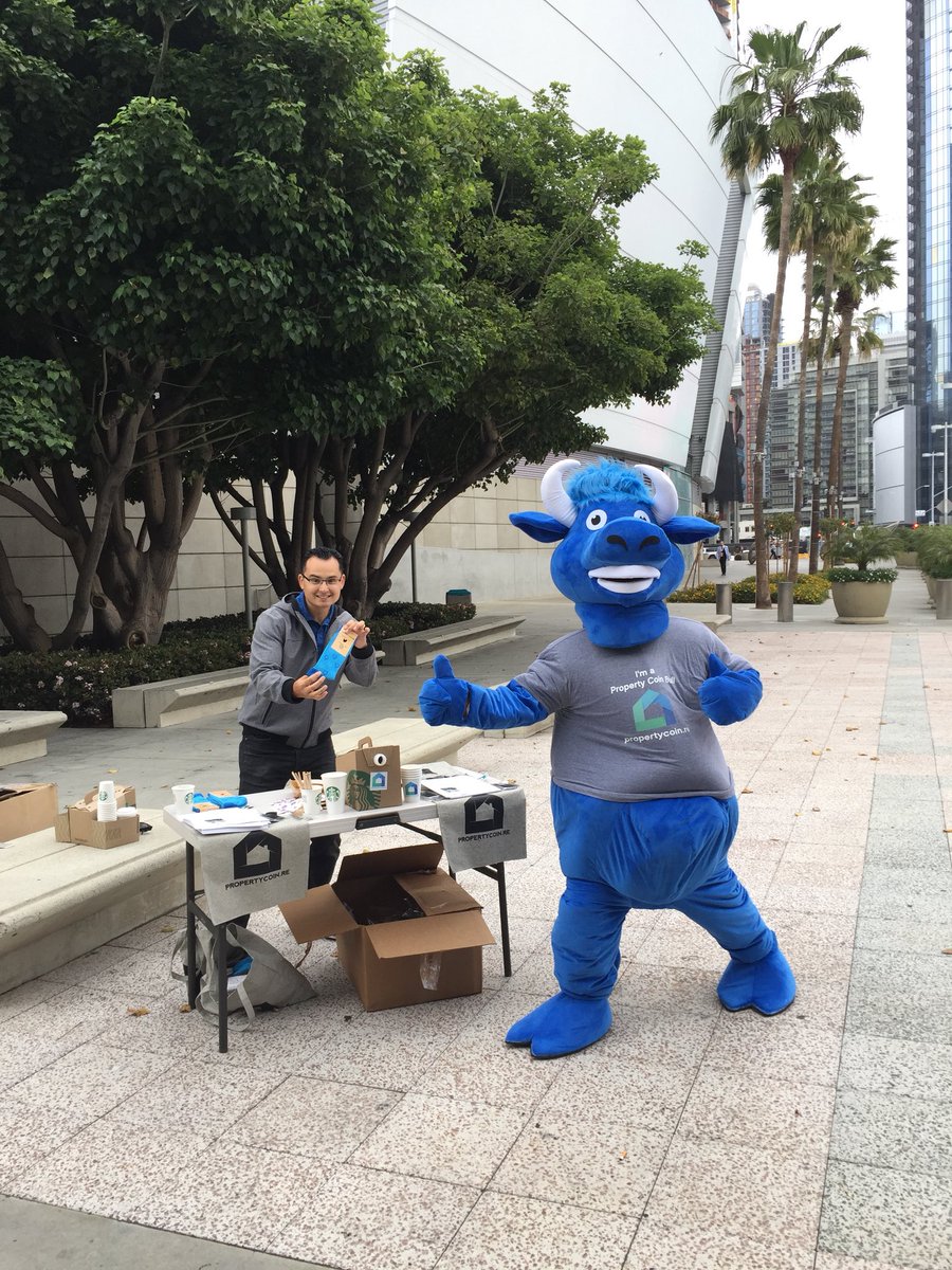 Property_Coin's tweet photo. Come say hi to the @Property_Coin bull and get some coffe and socks if youβre at the @cryptoinvestsmt #propertycoin https://t.co/qhVJs3NfoV
