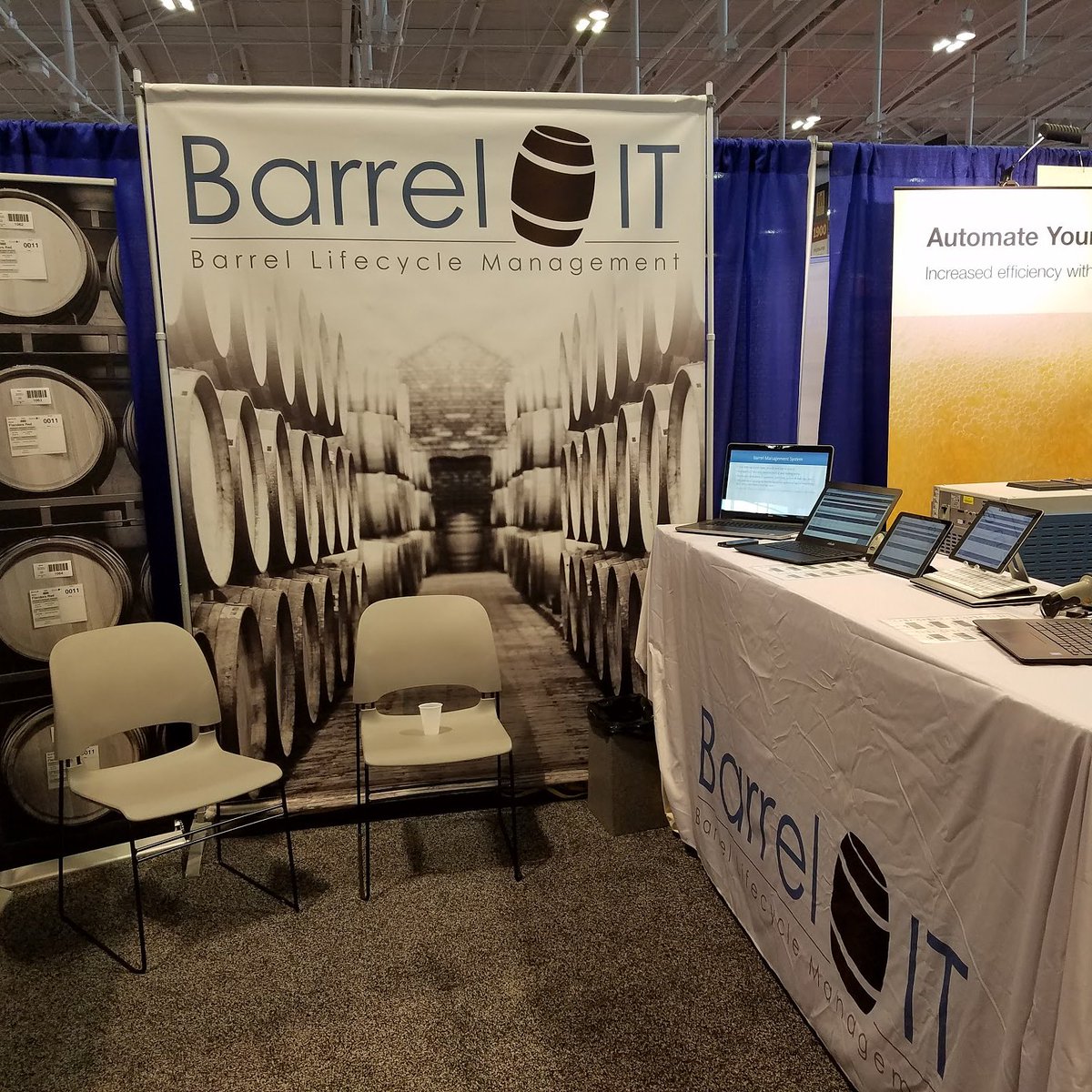 zymurtech's tweet photo. Booth 2413 up and running at #cbc2018 Come by and learn more about #BarrelIT
#barrelaged #barrelmanagement #barcodesfordays https://t.co/hy5OYX6HhW