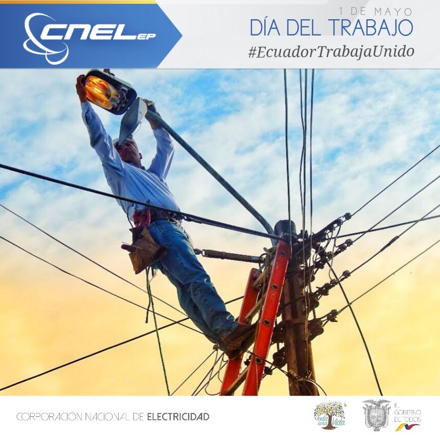 CNEL_EP's tweet photo. Feliz #DíaDelTrabajo para todos los que se esfuerzan por el bienestar del pais, en especial para nuestros 7.000 colaboradores que trabajan día y noche para llevar energía de calidad a más de la mitad de hogares ecuatorianos. #EcuadorTrabajaUnido https://t.co/q6KZDDwJYi