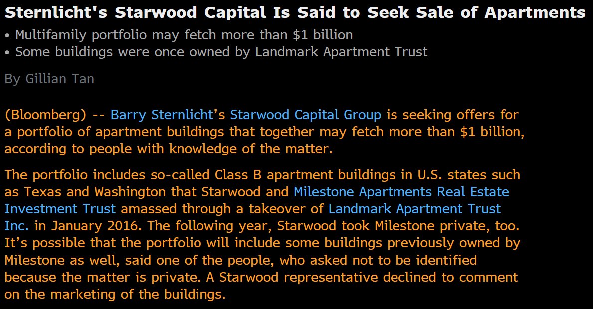 Hmmm...smart money looking to sell $1B multi-family portfolio