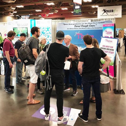 JustThriveHlth's tweet photo. MORE highlights from Paleo f(x) >> We had a great crowd including Dr. Alan Danenberg and @mrjamesmaskell in our booth to talk about the ground-breaking #science that makes up #ThriveProbiotic! If you weren't at #paleofx, let us know what #probiotic questions YOU have... https://t.co/BkW3iaGfIt
