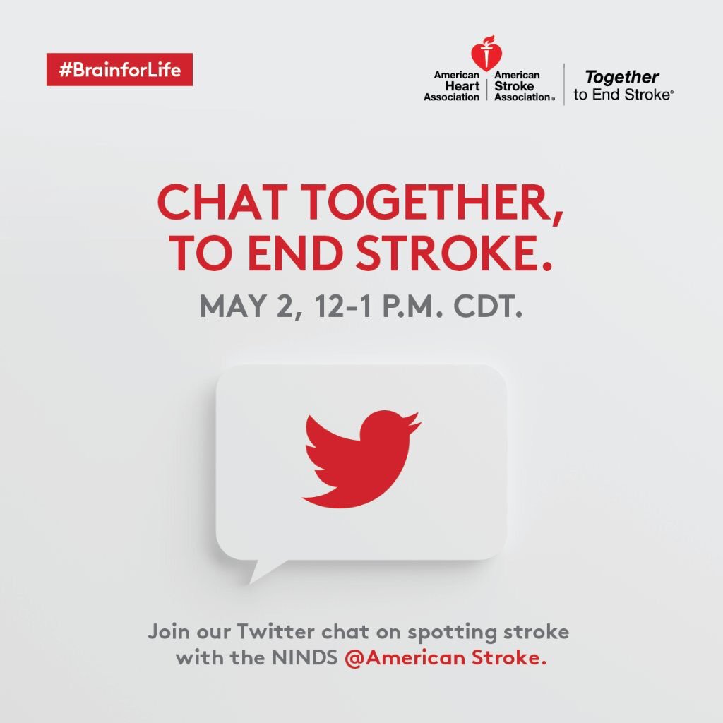 lbdeck's tweet photo. And just like that it’s #StrokeMonth! Please join @American_Stroke @NINDSnews for a #strokechat tomorrow May 2! #brainforlie #strokesurvivor #StrokeAwarenessMonth https://t.co/qJ3gxIn9Wu