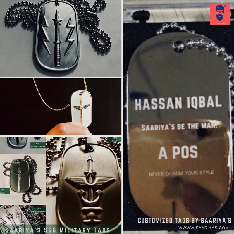 SAARIYAS's tweet photo. SSG Inspired Saariya’s Tags Customized Version : Rs.2800 are Back!
Yes we can Laser Engrave
Please only Inbox your info
#PakistanArmedForces #SSG #SSGCommandos #Dogtags #PakAirforce #PakAirforce #PakDefence #SSWing #SSGNavy #SaariyasbetheMan #Pakistan https://t.co/vNJUISY1e3