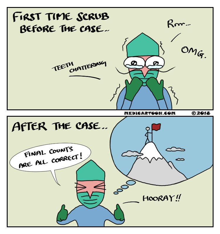 Medicartoon's tweet photo. We all had this shaky moment before.. regardless of what you do, where you work.
Also the feeling of achievement afterwards ☺️

https://t.co/oMCg8SDJHA

#firsttime #scrub #surgery #doctor #nurse #nurselife #odp #scrubtech #scp #physician #physicianassociate #medicalstudent https://t.co/welfBWRwOY