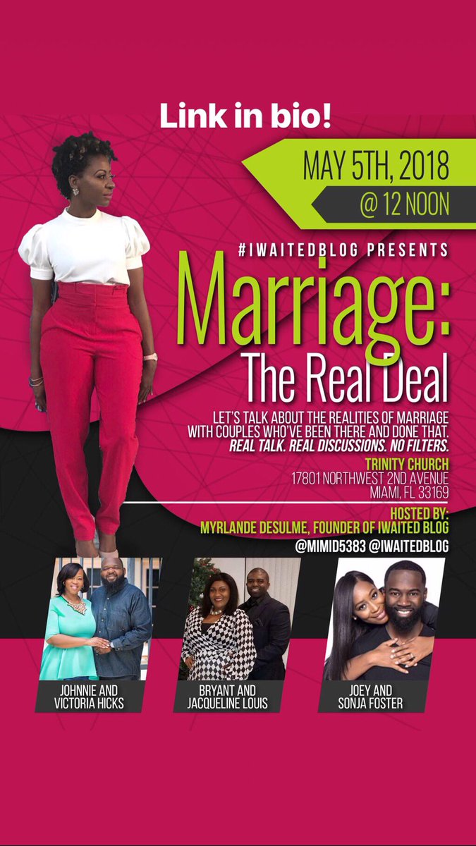 ItsFearlessMimi's tweet photo. Registration closes on Friday night!! So make sure to grab your tickets. The price for tickets will be higher at the door. Link for tickets in my bio.
#MarriageTheRealDeal #iWaited #Marriage #Relationships #miamievents #BrowardEvent #southflorida #MiamiBlogger #BrowardBlogger https://t.co/6mK5GcKcb9