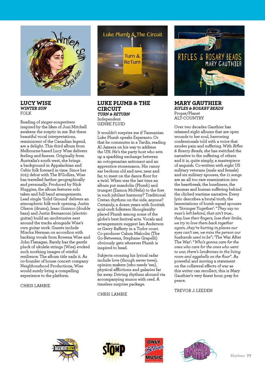 "[Luke Plumb] is the party host who sets up a sparkling exchange between an octogenarian astronaut and an apprentice stonemason… Driving rhythms about by accompanying musos with cred… A timeless surprise package" Huge thanks <a href="/chris_lambie/">chris lambie</a> &amp; <a href="/RhythmsMag/">Rhythms Magazine</a> #LukePlumb #TurnAndReturn