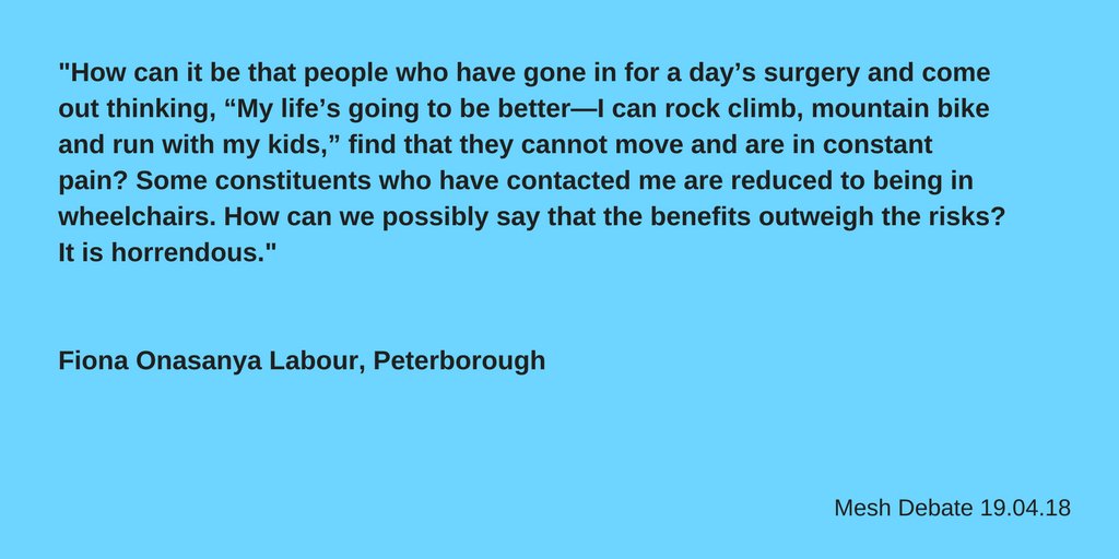 MedicalMesh_SOS's tweet photo. Lets reflect on @FionaOnasanyaMP well made point on this #Mesh awareness day!
These operations ARE life changing for the WRONG reasons!
#saynotosurgicalmesh #vaginalmesh #herniamesh #rectopexymesh
#banmeshnow #medicalMeToo
@Jeremy_Hunt @JackieDP @theresa_may @jeremycorbyn https://t.co/YBlWiWAkPH
