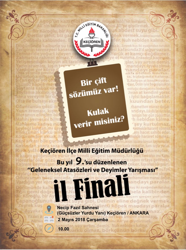 Bekliyoruz..💁🏻‍♂️💁🏻‍♀️

<a href="/Ayhanisik37/">Ayhan IŞIK</a> <a href="/osmankoc18/">Osman Koc</a> @oguz33k <a href="/auzunoglu79/">Abdurrahman Uzunoğlu</a> <a href="/kutlucamehmet/">KUTLU ADAM</a> <a href="/TurkDilKurum/">TÜRK DİL KURUMU</a> <a href="/egitimbilisim/">EBA</a> <a href="/MemAnkara/">Ankara İl Millî Eğitim Müdürlüğü</a> @Kecioren_GM <a href="/duman983/">Bilal Is</a> @KahyaogluTayyip <a href="/buket_dlk/">Buket Dilek</a> <a href="/tugvakecioren/">TÜGVA Keçiören 🇹🇷</a> @KeciorenGhsim <a href="/musayildiz/">Musa Yıldız</a> @musaafsin06 <a href="/havvacg/">Havva Geylan</a> <a href="/kbbmustafaak/">Mustafa AK 🇹🇷🇵🇸</a> <a href="/AnkaraValiligi/">T.C. Ankara Valiliği</a>