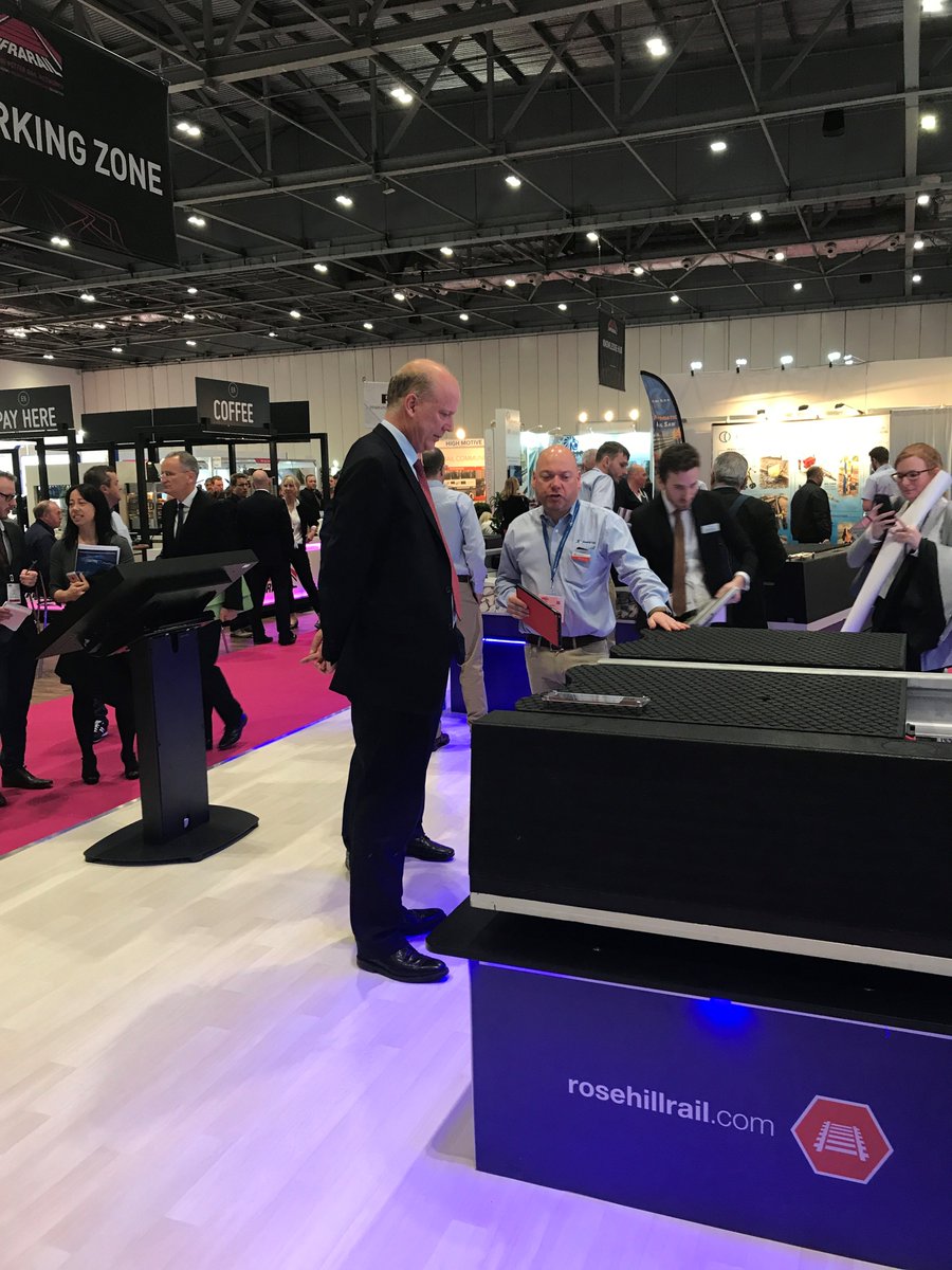 RosehillRail's tweet photo. @alexpolymers from @RosehillRail has been speaking with Rt Hon @ChrisGraylingMP at @Infrarail this morning and looking at #RailSafety with our Interlocking RRAP system. For more info, go to https://t.co/XsVHbKzU9w
#Infrarail2018 #Rail @ExCeLLondon https://t.co/GC1Ej05f0I