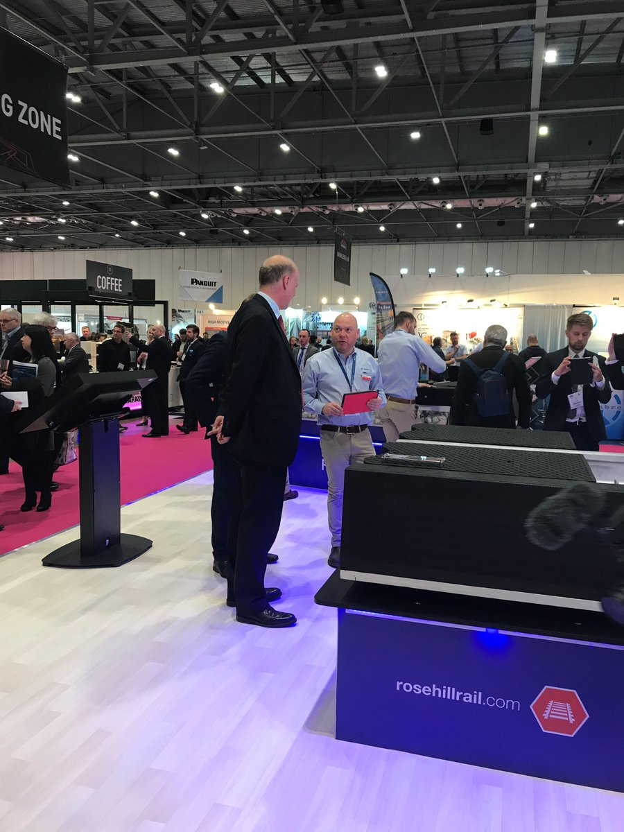 RosehillRail's tweet photo. @alexpolymers from @RosehillRail has been speaking with Rt Hon @ChrisGraylingMP at @Infrarail this morning and looking at #RailSafety with our Interlocking RRAP system. For more info, go to https://t.co/XsVHbKzU9w
#Infrarail2018 #Rail @ExCeLLondon https://t.co/GC1Ej05f0I