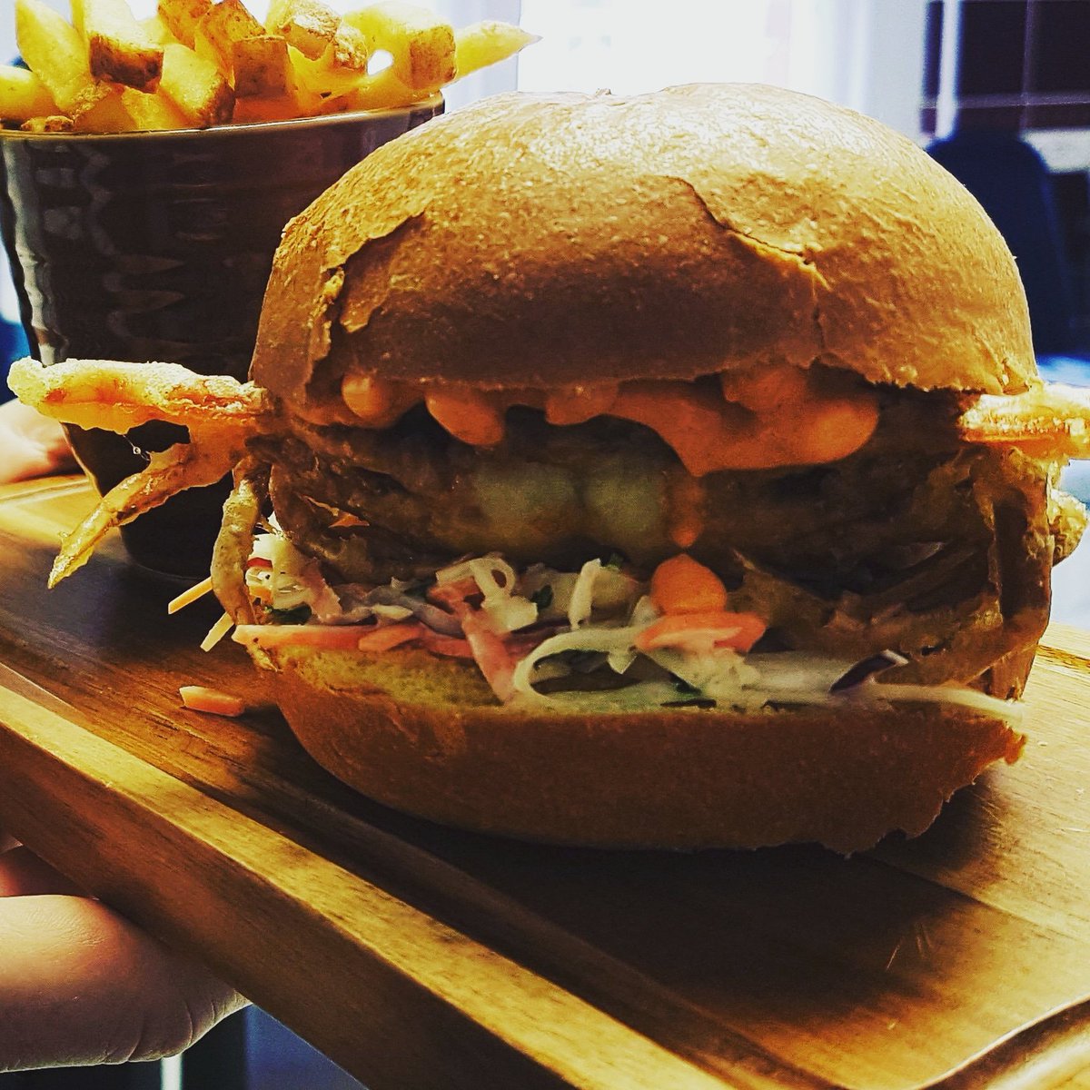 Soft shell crab burger, Asian slaw &amp; gochujang..new on the menu today !