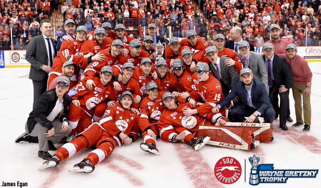 Sault Ste. Marie <a href="/OHLHoundPower/">Soo Greyhounds</a> are #OHL Western Conference Champions winning first Wayne Gretzky Trophy.

MONDAY HIGHLIGHTS: bit.ly/2I3G8u6