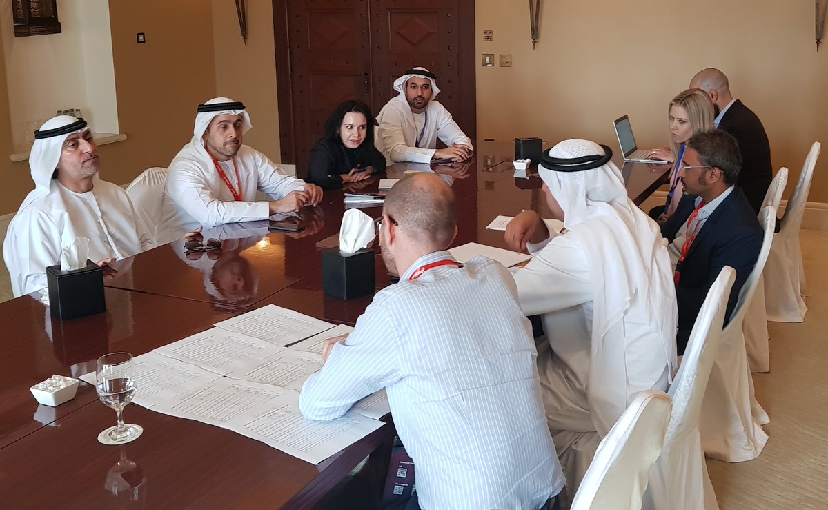 thisisaby's tweet photo. So @natalia_sychev asked me to not tweet, but I can't help myself--loving being a fly on the wall as the @DubaiStartupHub team deliberates with the judges to decide the winners of #DXBSmartComp! Stay tuned--winners to be revealed at 5.30pm at @ArabNetME #DigitalSummit2018! https://t.co/Wh9Tczunk0