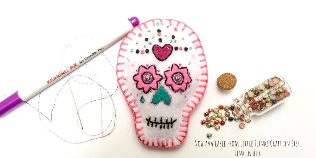 Hanging skull now available in my #etsy shop etsy.com/uk/shop/Little….  #dotd #UKGiftHour #felting #handmade #shopsmall #etsyfinds #skullart #embroidery #candyskull