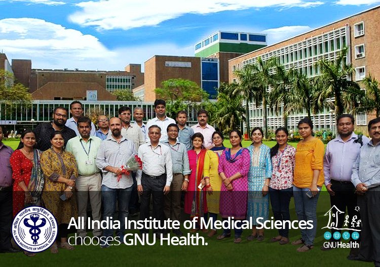 gnuhealth's tweet photo. A new chapter in #PublicHealth begins. The largest public hospital in Asia and leading research institution has embraced #GNUHealth. Thank you All India Institute of Medical Sciences for choosing #Freedom and equity in healthcare ! #SocialMedicine  https://t.co/6ExO9x0xvw https://t.co/zHgkFQtmyp