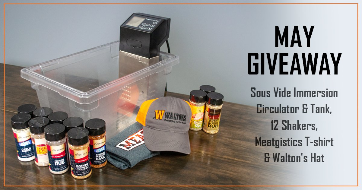 waltonsinc's tweet photo. Enter every day to win our Giveaway this May! 
We are giving away a Sous Vide Immersion Circulator &amp; Tank, 12 seasoning shakers, a Meatgistics T-shirt &amp; Walton's Hat. Every day you enter, you will increase your chances to win!
https://t.co/Mvo1186vIe
#giveaway #free #waltonsinc https://t.co/USVvFgzqto