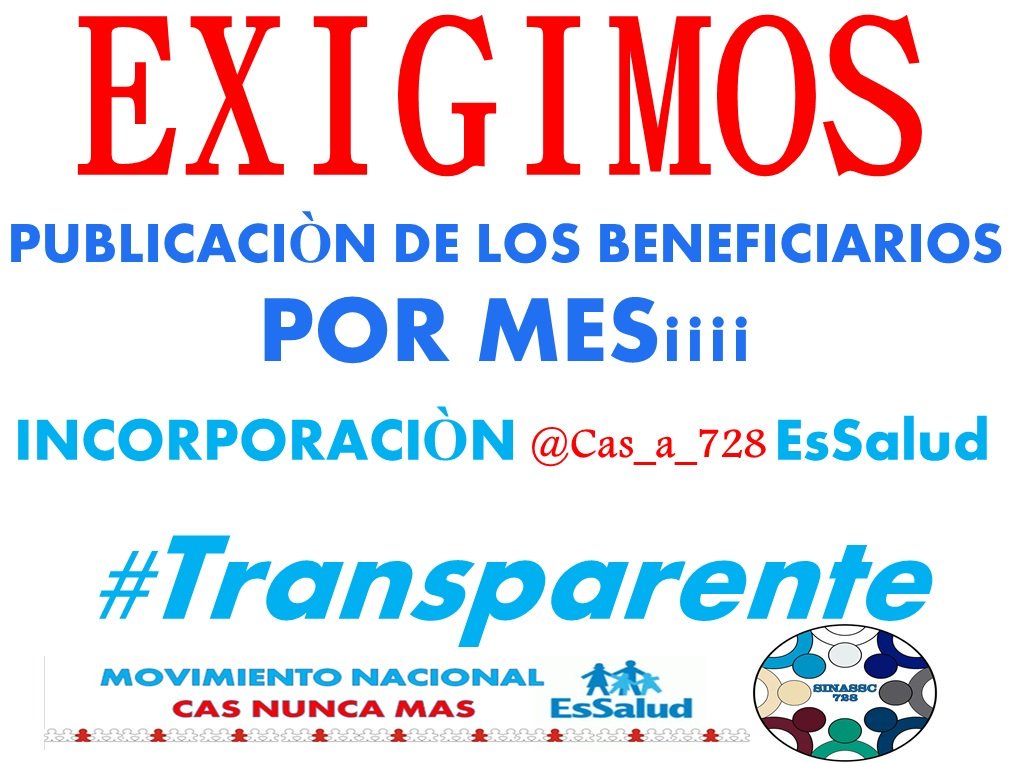 willycunire's tweet photo. P.E @FioreMolinelli Exigimos!!! La publicación mensual #Incorporación @Cas_a_728 @EsSaludPeru por #TiempoDeServico #Hospital #CodigoPlanilla  sea #Transparente.
La Comisión No Se Pronuncia @augusegui @MTPE_Peru #CasNuncaMas @HCevallosFlores @stapiab @IvansMaza @sopjenny1 https://t.co/7tqpk4S280